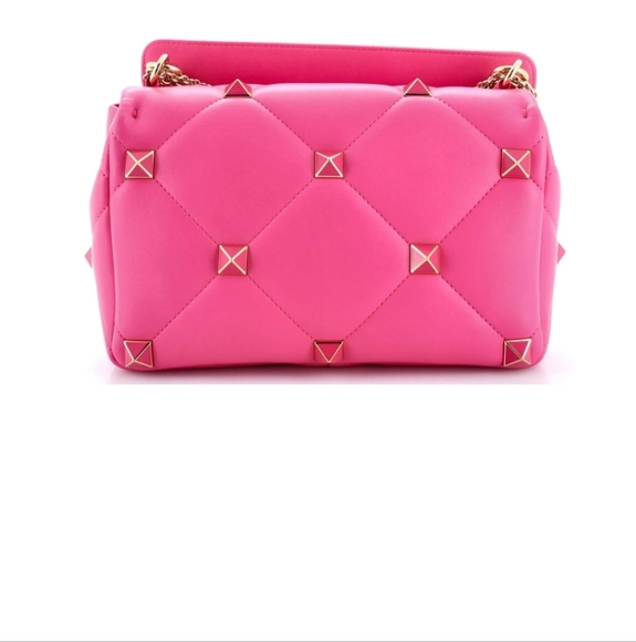 Valentino Garavani Pink Nappa with Chain Roman Stud Large Shoulder Bag - Picture 3 of 9